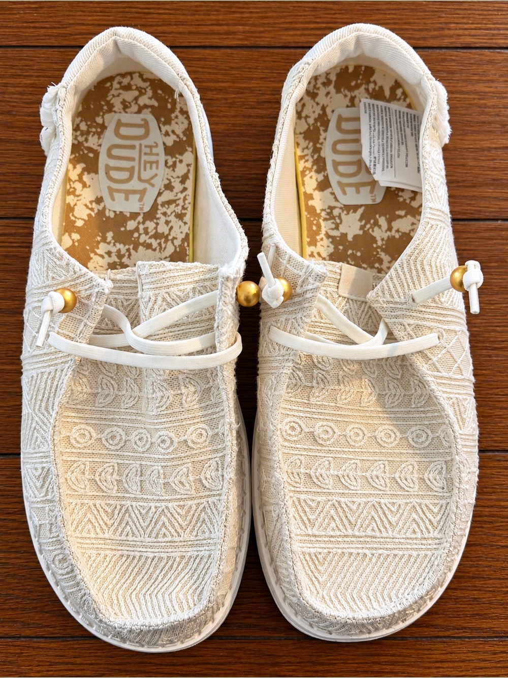 Hey Dude Women's Cream Embroidered Shoes